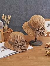 halpa Lomatarvikkeet-Naisten boheemi olkihattu rusetilla – useita värejä, kokoontaitettava helppoa kantamista varten, täydellinen arkeen ja rantalomalle