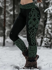  Kvinnenes Viking Boho Leggings Vintage Etnisk Stil Full Lengde Høy Midje Grafisk Abstrakt 3D Trykk Hurtigtørring Pusteevne Myk Stretchy Formell Utendørs Ferie Lys Brun Svart Rosa  Svart Vår