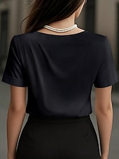 Χαμηλού Κόστους Απλή μπλούζα-Γυναικεία Μπλούζα Συμπαγές Χρώμα Κομψό Στυλάτο Βασικό Κοντομάνικο Λαιμόκοψη V Κανονικά μπλουζάκια Καθημερινά Μαύρο Λευκό Κρασί Φούξια Πράσινο του τριφυλλιού Καλοκαίρι Άνοιξη