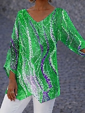 Χαμηλού Κόστους Ημέρα Ανεξαρτησίας Κορυφή-Ημέρα Αμερικανικής Ανεξαρτησίας Γυναικεία Πουκάμισο Μπλούζα Κουρελού Γραφική Σημαία Αφηρημένο Μοντέρνα Στυλάτο Κλασσικό Μακρυμάνικο Λαιμόκοψη V Μακριές μπλούζες Καθημερινά Αργίες Εξόδου