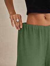  Damen Weites Bein Elegant Volle Länge Mittlere Taille Einfarbig Dehnbar Täglich Arbeit Alltagskleidung Schiefergrün Sommer Frühling Herbst