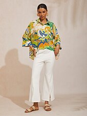 Недорогие рубашки, топы и блузки-короткая рубашка из шелкового атласа с узором пейсли в стиле бохо