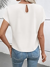 abordables T-shirt uni-Femmes T-shirt Nœud Uni Mode Élégant Classique Manche Courte Col ras du cou Hauts Réguliers Quotidien Sortir Week-end Noir Blanche Vin Marron Beige Été Printemps