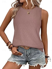 economico Top e canotte da donna-Per donna Maglietta Canotta Patchwork Traforato Tinta unica Moda Elegante Classico Senza Maniche Girocollo Top lunghi Quotidiano Uscire Weekend Bianco Rosa Vino Azzurro cielo Estate Primavera