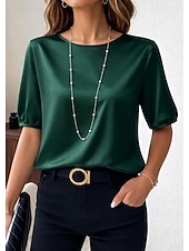 economico T-shirt semplice-Per donna Top in raso Maglietta Tinta unica Elegante Casual Manica Corta Girocollo Top Regolari Quotidiano Uscire Nero Rosa Rosso Verde Albicocca Estate Primavera