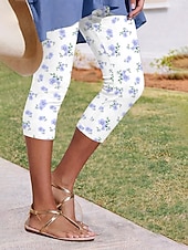 abordables Estampado Floral-Mujer Pantalones Capri Chinos Polainas Vacaciones Moda Ropa de calle Capris Alta cintura Floral Graphic Comodidad Suave Cómodo Elástico Diario Exterior Vacaciones Azul Piscina Violeta Azul Marino