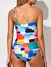 abordables Maillots de bain une pièce-Femmes Maillots de Bain Une Pièce Monokini Maillot de bain Contrôle du ventre Taille haute Mince Dos nu Vacances Tenues de plage Fleuri Léopard Col asymétrique Sans manches Maillots de bain
