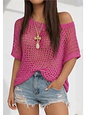 お買い得  プレーンTシャツ-女性用 オーバーサイズ Tシャツ 切り抜き スタイリッシュ ホット セクシー 半袖 バットウィングスリーブ クルーネック レギュラートップス お出かけ バケーションウェア ブラック ホワイト ピンク ネイビーブルー ブラウン 夏 春