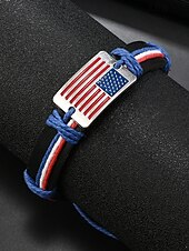  Męska regulowana skórzana bransoletka z motywem amerykańskiej flagi, wykonana z prawdziwej skóry, w stylu patriotycznym, idealna na 250. rocznicę Stanów Zjednoczonych, Dzień Niepodległości i na co dzień, na świeżym powietrzu
