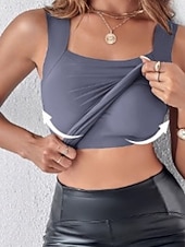 abordables Tanque Sencillo-Mujer Camiseta sin mangas Camisa sin mangas Camiseta superior Color sólido Moda Clásico Casual Sin Mangas Escote en U Tops regulares Diario Noche Fin de semana Azul Piscina Rosa Vino Café Verano