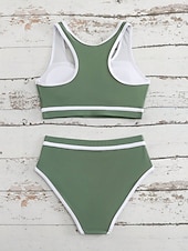 abordables Maillot de bain deux pièces-Maillot de bain Enfants Fille Extérieur Bloc de Couleur Vacances Maillots de bain 4 ans et + Été Bleu Noir Vert Véronèse