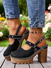 cheap Mary Jane Pumps-Women's Chunky Mary Jane Heels – Brown Platform High Heels with Adjustable Strap for Casual Wear, Office &amp; Garden Party Shoes