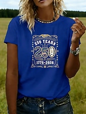  Amerikanischer Unabhängigkeitstag Damen T Shirt T-Shirt Druck Grafik Stilvoll Klassisch Lässig Kurzarm Rundhals Normale Oberteile Täglich Ausgehen Wochenende Blau Schwarz Weiß Rote Khaki Sommer