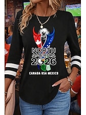  World Soccer Match 2026 Women's T Shirt Print Graphic Soccer Team Vintage Fashion Stylish Long Sleeve Crew Neck Round Neck Regular Tops Daily Weekend Blue Black Red Green Spring Fall Winter
