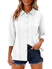 economico Camicie di Lusso-Per donna Camicia Blusa Camicia di cotone Arricciato Bottoni Tinta unica Elegante Classico Moderno Manica Lunga Colletto a Camicia Top Regolari Quotidiano Ferie Uscire Nero Bianco Giallo Rosa Vino