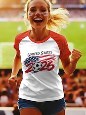  World Soccer Match 2026 Women's T Shirt Print Graphic Letter Stylish Classic Casual Short Sleeve Crew Neck Regular Tops Daily Blue Red Green Summer Spring