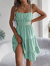 cheap Plain Dress-Women's Knee Length Dress Sundress Casual Dress Slip Dress Elegant Fashion Modern Outdoor Vacation Going out Regular Fit Plain Sleeveless Straps Black Yellow Pink Purple Summer Spring