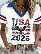  Γυναικεία Μπλουζάκι Μπλουζάκι μπλουζάκι Μπλοκ χρωμάτων Στάμπα Γραφική Ομάδα ποδοσφαίρου Στυλάτο Κλασσικό Καθημερινό Κοντομάνικο Λαιμόκοψη V Κανονικά μπλουζάκια Καθημερινά Αθλητικά Εξόδου Θαλασσί