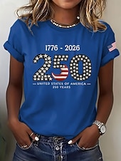  Giorno dell'Indipendenza Americana Per donna Maglietta Stampato Grafico Lettera Bandiera Americana Elegante Classico Casual Manica Corta Girocollo Top Regolari Quotidiano Blu Nero Bianco Rosso Estate