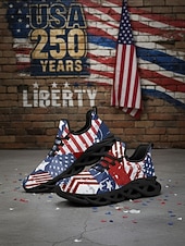  USA 250 Flag löparsneakers för kvinnor – lätta, andningsbara snörskor, patriotiska stjärnor &randig stil för självständighetsdagen, parader, gatufestivaler, utomhuspromenader &vardagskläder