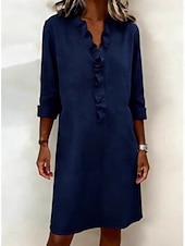 Χαμηλού Κόστους Βασικά Ψεύτικα Φορέματα-Γυναικεία Μίντι φόρεμα Λινό από ψεύτικο βαμβάκι Φόρεμα ριχτό Καθημερινό Καθημερινά Χαλαρή Εφαρμογή Σκέτο Μακρυμάνικο Λαιμόκοψη V Βαθυγάλαζο Ανθισμένο Ροζ Ρουμπίνι Καλοκαίρι Άνοιξη Φθινόπωρο