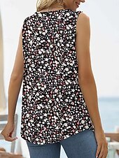 abordables Camisetas y camisolas de mujer-Mujer Camiseta Camiseta superior Frunce Retazos Estampado Floral Graphic Moda Clásico Casual Sin Mangas Escote Cuadrado Tops regulares Tops cortos Diario Noche Fin de semana Azul Piscina Negro Blanco