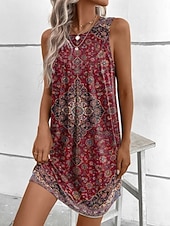 economico Abito Boho da Vacanza-Per donna Mini Abito Abito Boho Vestito Casual Abito Floreale Elegante Moda Moderno All'aperto Vacanza Uscire Vestibilità regolare Floreale Senza Maniche Girocollo Blu Rosso Viola Estate Primavera