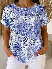  T-shirt Waffle pour femmes à bloc de couleur impression graphique géométrique abstraite vintage stylé classique à manches courtes col rond longs hauts quotidiens bleu noir jaune rose bleu poussiéreux