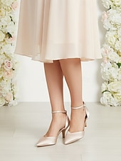 abordables Madre de la Novia/Novio-Zapatos de tacón bajo color champán para mujer con tira en el tobillo, elegantes zapatos para la madre de la novia para bodas en jardines, zapatos de vestir de punta afilada y tacón bajo para