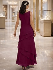 billiga Mammas klänningsset-Tvådelad A-linje Golvlång Bröllopsgästklänning Klänning till brudens mor Ärmlös Prydd med juveler Elegant Bröllopsgäst Bröllopsfest Chiffong Sjal inkluderad med Fallande volanger Enfärgat