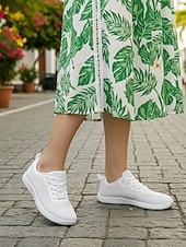 voordelige Vrouwen-Women's White Wide Fit Breathable Mesh Sneakers - Lightweight Mesh Walking Shoes for Resort Streets, Vacation Travel &amp; Everyday Casual Comfort