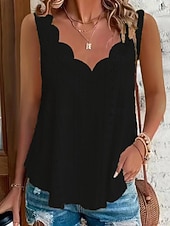 cheap Plain Tank-Women's Texture Blouse Eyelet Top Pointelle Tee Blouse Hollow Out Plain Casual Sleeveless V Neck Regular Tops Casual Daily Beach Blue Black White Yellow Pink Summer Spring