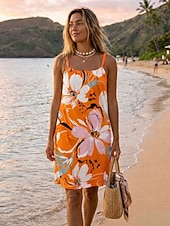 economico Abiti hawaiani-Per donna Abito al ginocchio Vestito Canotta Casual Vestibilità regolare Grafico Tropicale Senza Maniche Girocollo Blu Viola Arancione Verde Estate Primavera