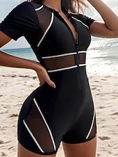 economico Costumi interi-Per donna Costumi da bagno Intero Shorts Costume da bagno Patchwork Cerniera Vacanza Abbigliamento da Spiaggia Blocco di colori Girocollo Maniche Corte Costumi da bagno