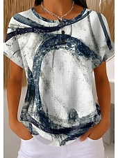 billige Blomster t-skjorte-Kvinne Waffle Teksturert Strikketopper T-skjorte Fargeblokk Grafisk Geometrisk Planter Stilfulle Klassisk Korte Ermer Crew Neck Rund Hals Daglig Sport Helg Svart og Hvit Hvit Lys Grønn Sommer