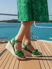 cheap Women-Women's Black Espadrille Wedge Sandals - Elegant Cross-Strap Knot Platform Heels with Ankle Strap for Cruise Vacations, Formal Deck Dinners &amp; Summer Resort Wear
