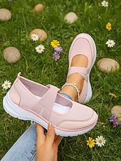 cheap Women's Sneakers-Women's Pink Mary Jane Sneakers – Breathable Lightweight Mesh Slip-On Sport Shoes for Walking, Casual Wear, Travel and Daily Activities