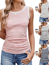 voordelige Camisetas y camisolas de mujer-Women's Tank Top Sleeveless Shirt Tee Top Color Block Striped Fashion Stylish Classic Sleeveless Round Neck Regular Tops Daily Going out Weekend Black White Pink Navy Blue Gray Summer Spring