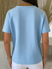 economico T-shirt semplice-Per donna Maglietta Top a maglia waffle Bottoni Davanti Semplice Moda Elegante Classico Manica Corta Henley Top Regolari Quotidiano Uscire Weekend Blu Estate Primavera