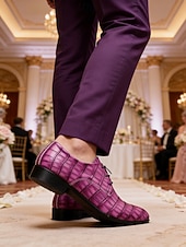 cheap Derby Shoes-Men's Faux Leather Purple Crocodile-Print Dress Shoes, Stylish and Unique, Ideal for Formal Events and Evening Wear and Weddings