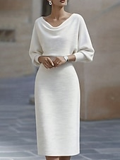 Недорогие Выпускные платья-Жен. Платье средней длины Платье-футляр Полуформальные платья Офис Стандартный Полотняное плетение Рукав 3/4 Вырез лодочкой Черный Белый Темно синий Серый Лето Весна Осень