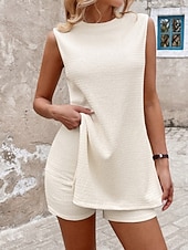 economico Abiti da donna con camicetta-Per donna Set di Pantaloncini Senza Maniche Girocollo Tinta unica Moda Streetwear Quotidiano Casuale Quotidiano All'aperto Nero Cachi Beige Estate Vestibilità regolare