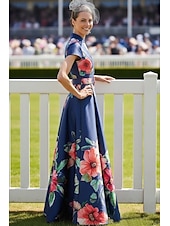 economico Lunghezza del pavimento-Linea ad A Lunghezza al pavimento Abito da invitata a nozze Abito Formale Abito Derby Abito da cerimonia per signora Manica Corta Scollo a V Regina Anna Elegante Formale Ferie Derby del Kentucky Raso