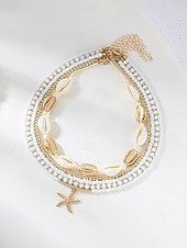 cheap Women's Necklace-Women's Multi-Layer Beaded Necklace and Bracelet Set with Starfish Pendant – Alloy Material, Bohemian Style, Colorful, Perfect for Vacation, Beach and Daily Casual Wear