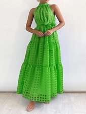 levne Květinové šaty-Dámské Maxi šaty Volnočasové šaty Swingové šaty Elegantní Módní Moderní Venkovní Dovolená Jdeme ven Běžný Bez vzoru Bez rukávů Stojáček Modrozelená Černá Světle fialová Trávová zelená Léto Jaro