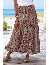 economico Gonne grafiche-Per donna Gonna da vacanza Elegante Bohemien Vintage Casual Maxi Vita Alta Gonne Floreale Grafico Paisley Tasca Stampato Inelastico Quotidiano Spiaggia Blu blu navy Rosso Estate