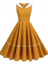 baratos Vestidos-Anos 50 Retro Vintage Até os Joelhos Vestidos Rockabilly Vestido Flare Sem Mangas Côr Sólida Fantasia Mulheres Carnaval Baile de Máscaras Baile de Formatura Festa de Noite Festa de Noivado Adulto
