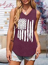billige Uavhengighetsdag Topp-Amerikansk uavhengighetsdag Dame Singleter Trykt mønster Grafisk Flagg Amerikansk flagg Elegant Stilfull Klassisk Ermeløs Ermeløs V-hals Vanlige topper Daglig Blå Fuksia Grønn Grå Sommer Vår