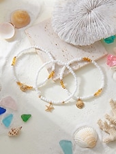 cheap Vacation Accessories-Women's Boho Elastic Beaded Anklet Set, Alloy Beads, Stretchable, Multi-Color, Trendy Summer Foot Jewelry, Perfect for Vacation, Travel and Daily Casual Wear