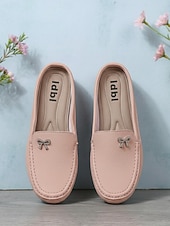 cheap Women's Clogs &amp; Mules-Women's Pink Comfort Moccasin Mule Loafers – Soft Slip-On Backless Flats with Cushioned Non-Slip Sole, Casual Driving Shoes for Walking, Travel and Everyday Wear